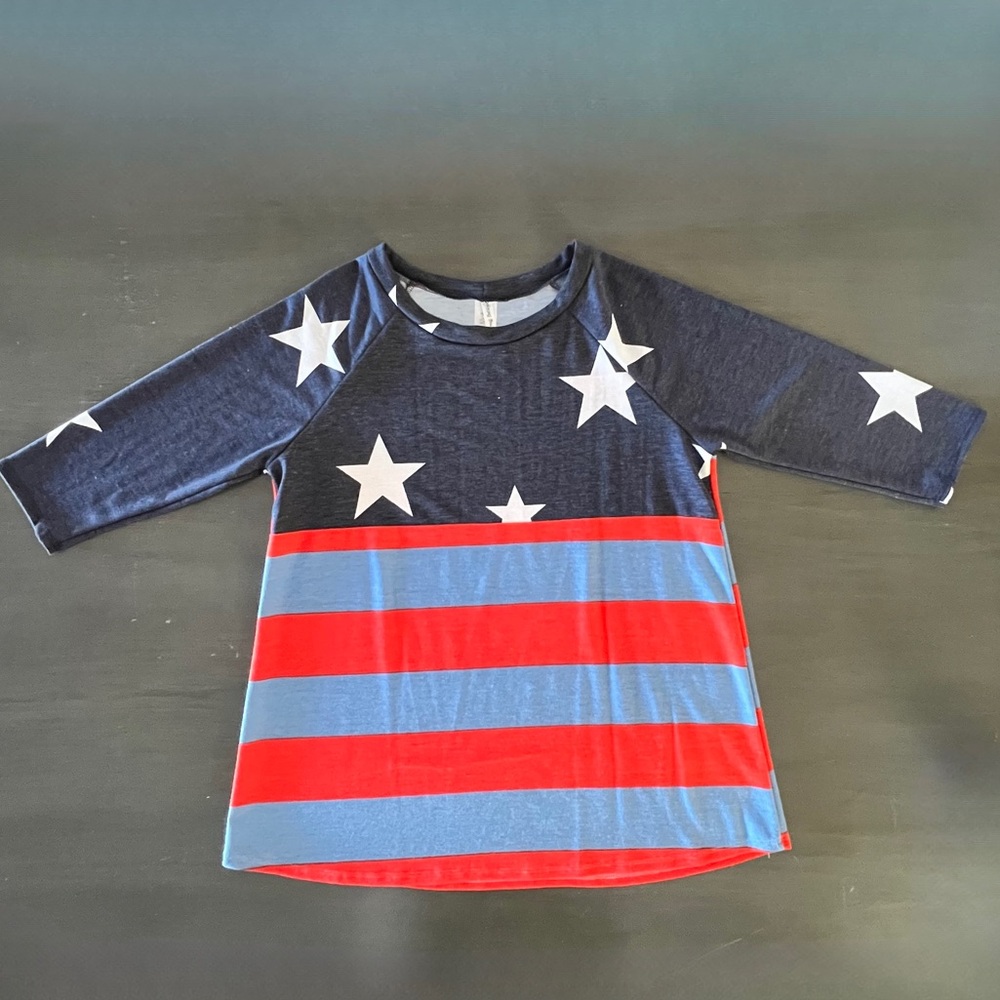 Acting Pro Blue Red White Star Striped Wide Short Sleeve Tunic Soft Terry Top XL